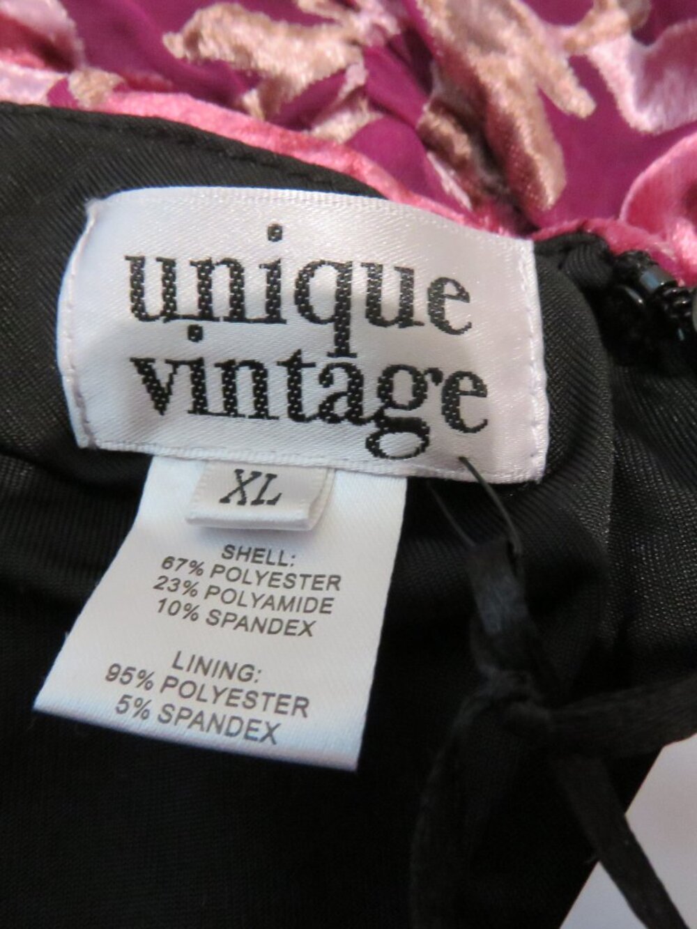 UNIQUE VINTAGE Velvet Burnout Floral Ruched Dress Pink XL Retro Pinup Cocktail - Picture 15 of 15